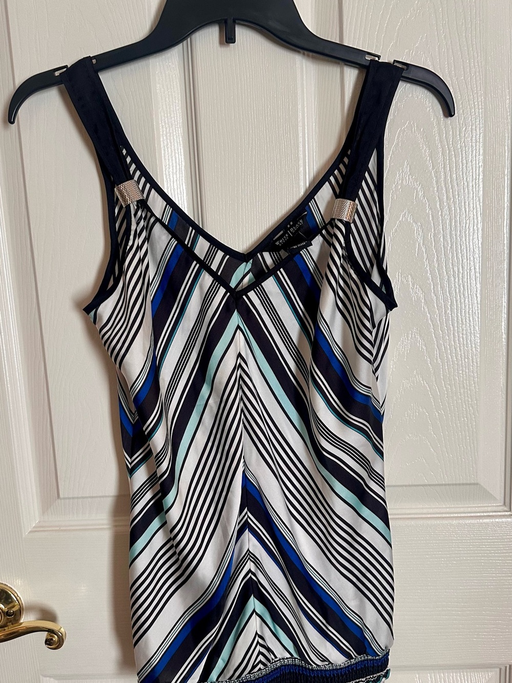 White House Black Market Striped V-Neck Tank Top - Black, White, Blue, Mint